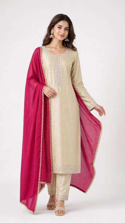 Kurta set-Women-Beige-Grace