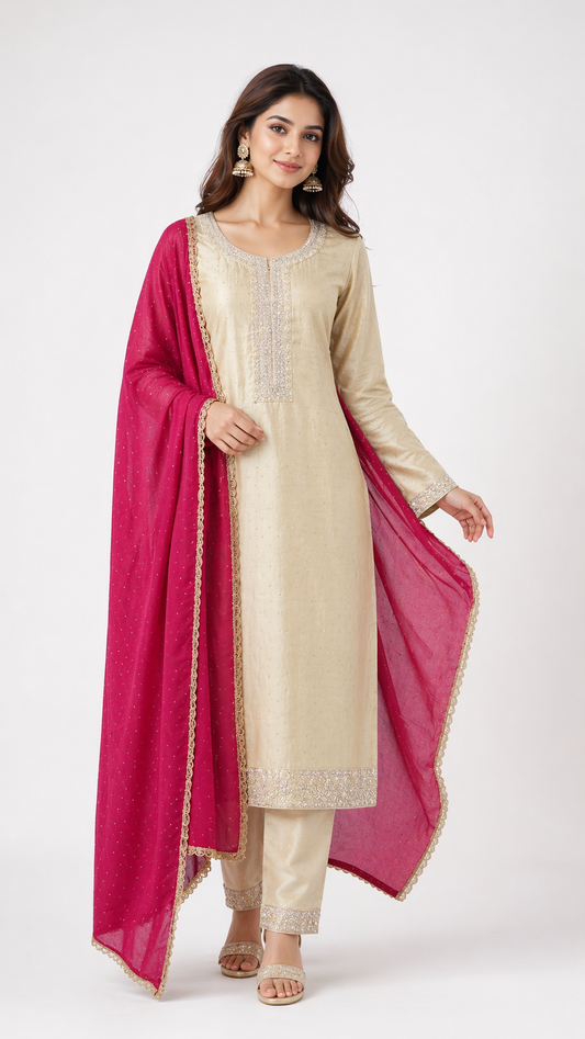 Kurta set-Women-Beige-Grace