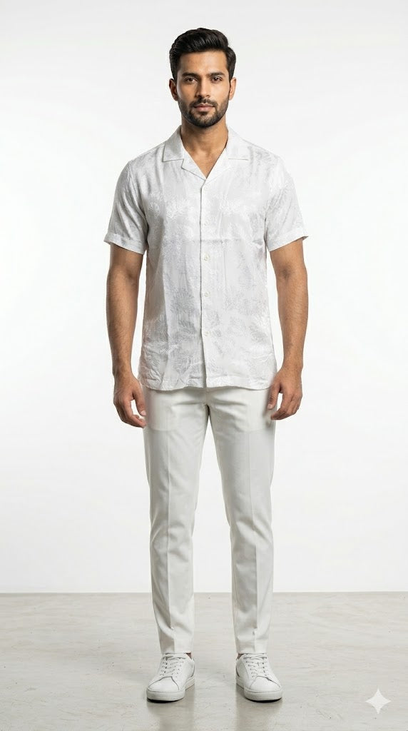 Men's Off White Cuban Collar Resort Shirt