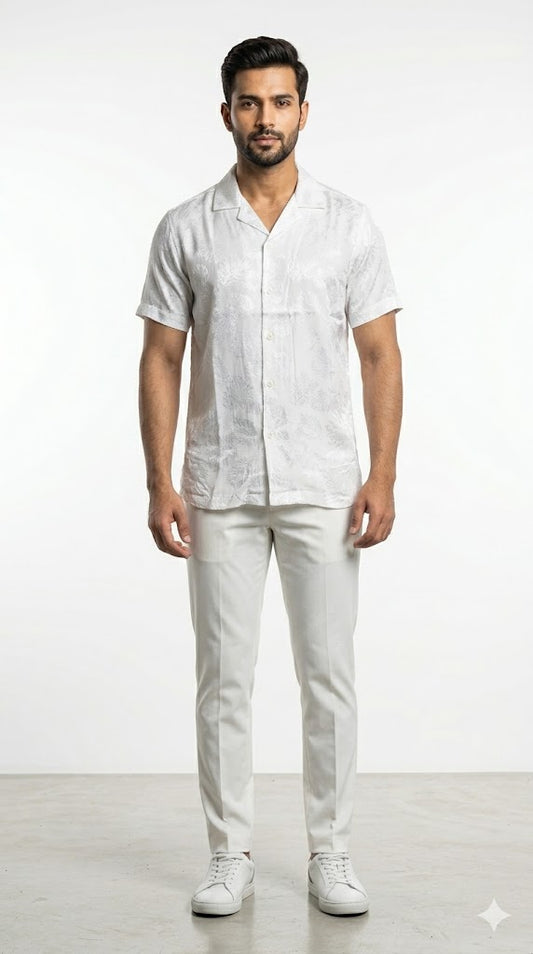 Men's Off White Cuban Collar Resort Shirt