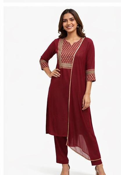 Women Printed Regular Kurta with Trousers & Dupatta