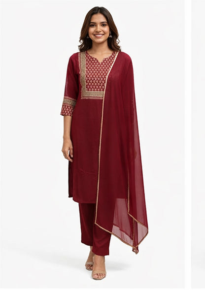 Women Printed Regular Kurta with Trousers & Dupatta