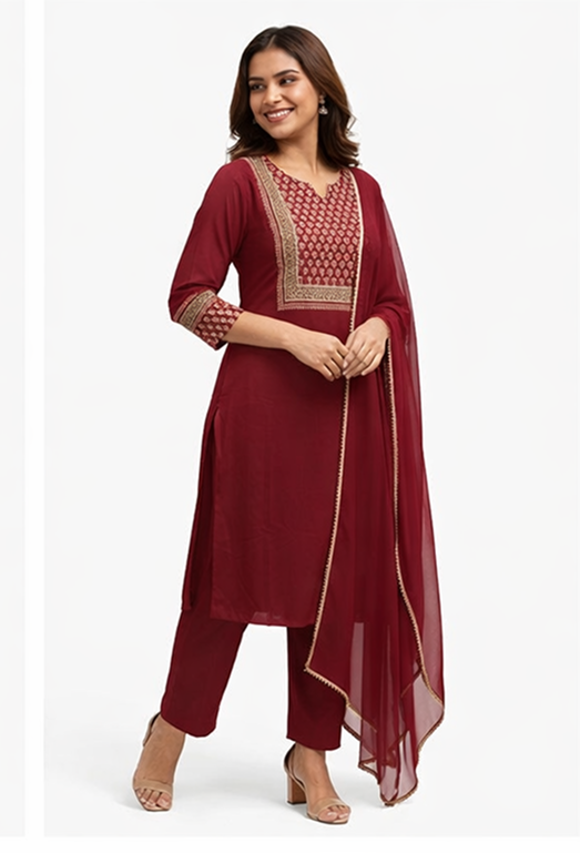 Women Printed Regular Kurta with Trousers & Dupatta