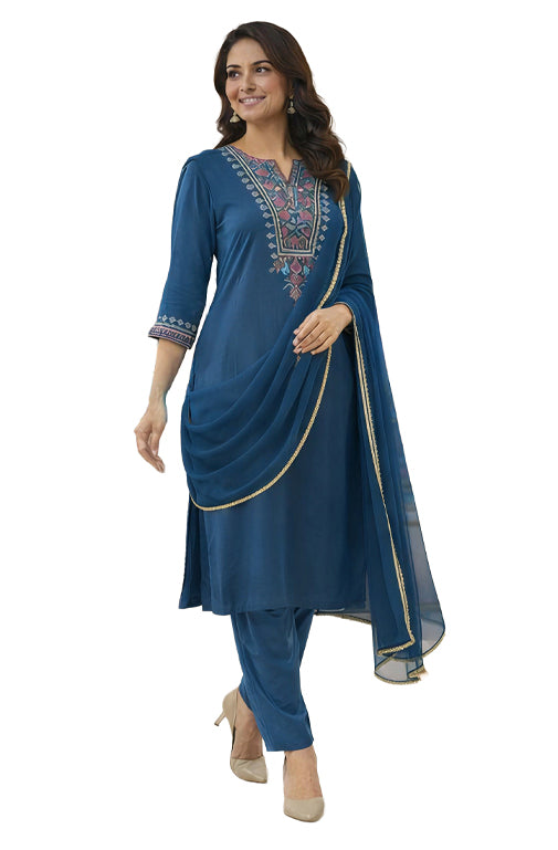 Women Printed Regular Kurta with Trousers & Dupatta