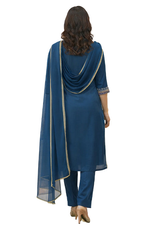 Women Printed Regular Kurta Set- Teal Blue