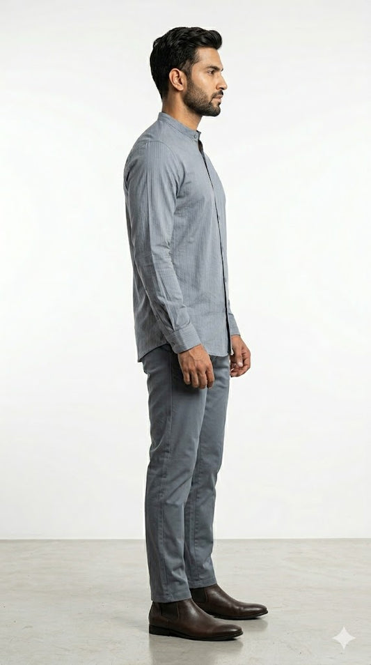 Men's Slate Blue Pinstripe Mandarin Collar Shirt