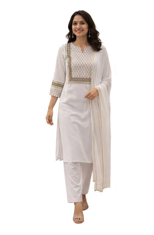 Women Printed Regular Kurta with Trousers & Dupatta