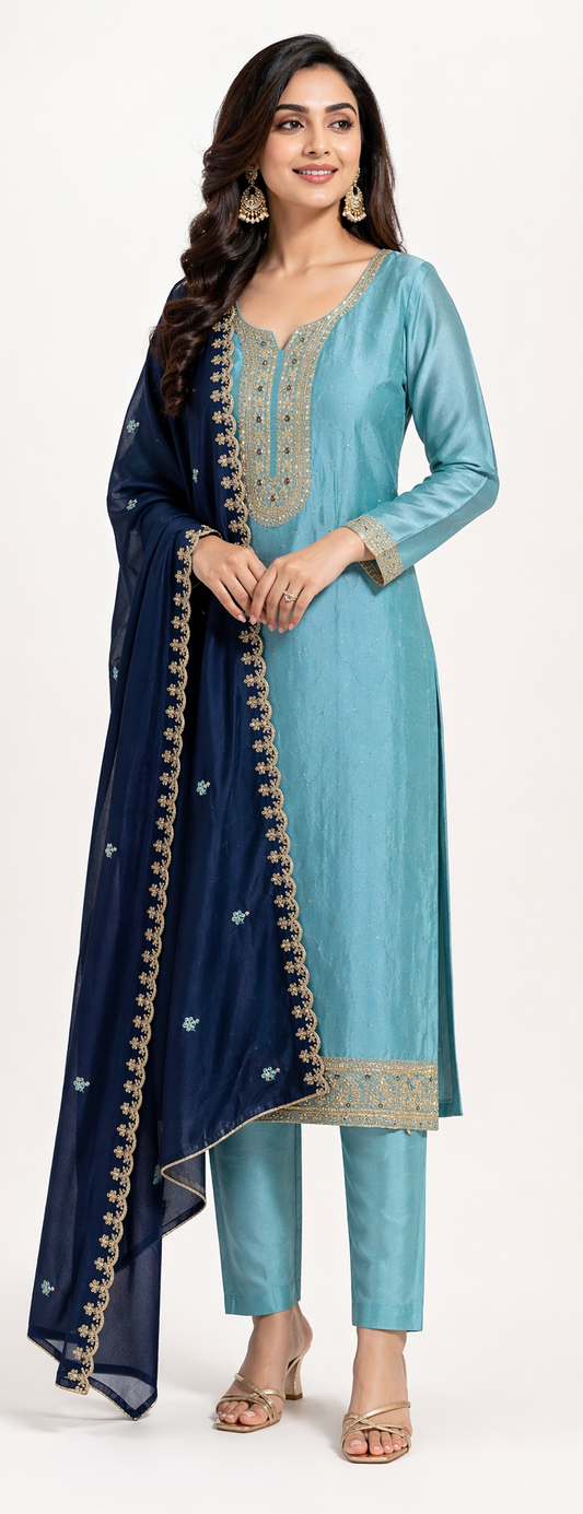 Kurta set-Women-Carolina Blue