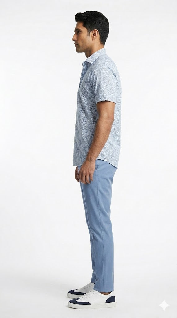 Men's White and Blue Micro Print Shirt
