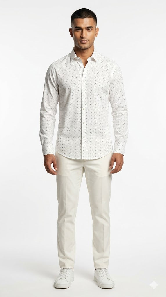 Men's White Polka Dot Printed Shirt