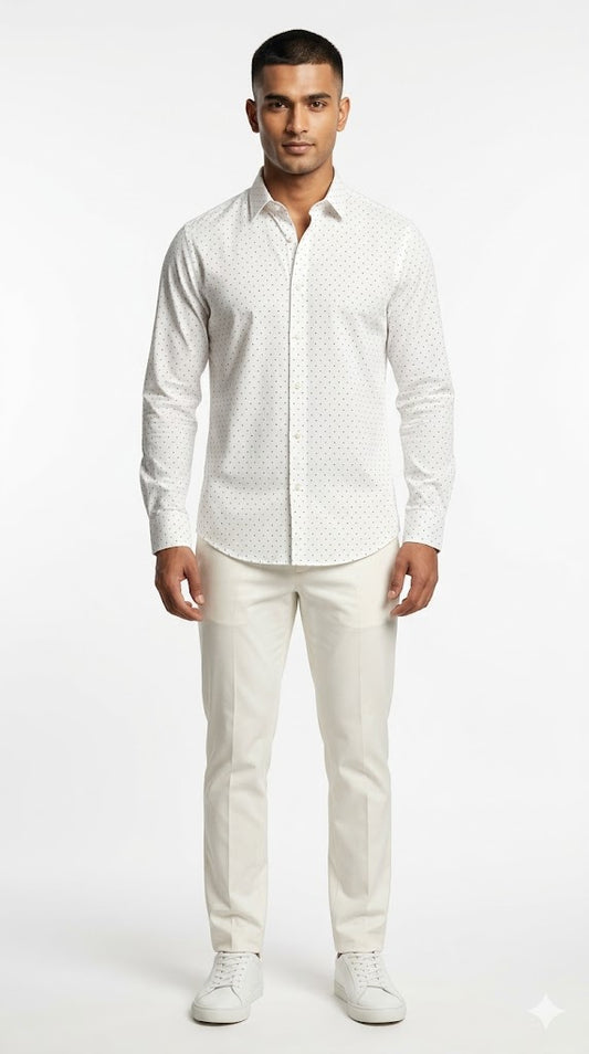Men's White Polka Dot Printed Shirt