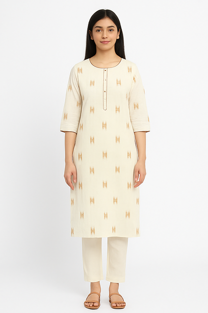 Aarna Cream Ikat-Inspired Kurta