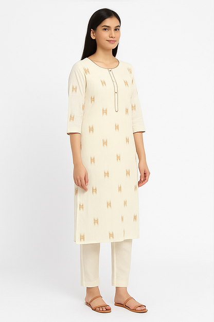 Aarna Cream Ikat-Inspired Kurta