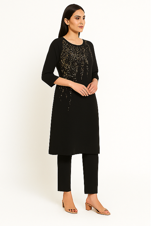 Black Embellished Kurta