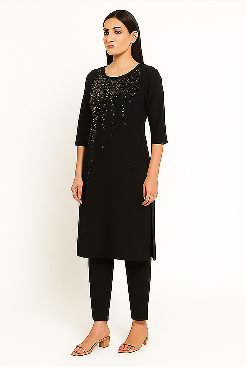 Black Embellished Kurta