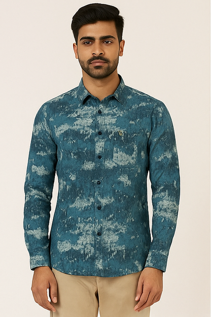 Men’s Blue Cloud-Wash Cotton Shirt