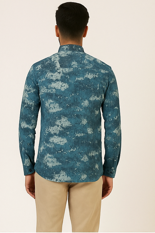 Men’s Blue Cloud-Wash Cotton Shirt
