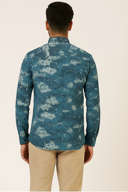Men’s Blue Cloud-Wash Cotton Shirt