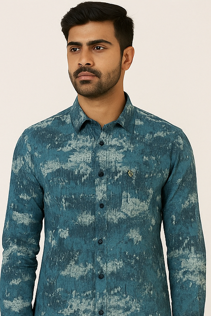Men’s Blue Cloud-Wash Cotton Shirt