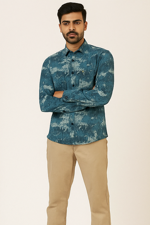 Men’s Blue Cloud-Wash Cotton Shirt