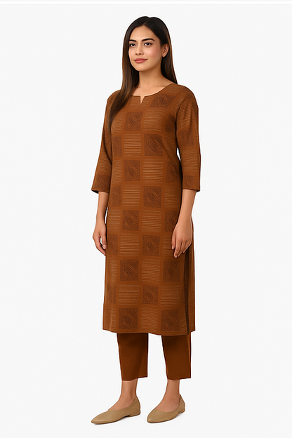 Terracotta Grid Motif Kurta