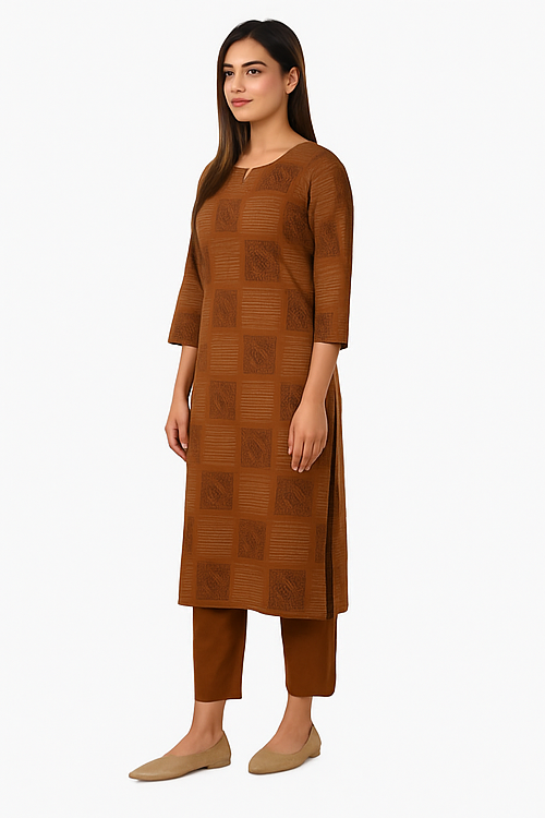 Terracotta Grid Motif Kurta