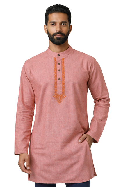 peach-toned solid kurta