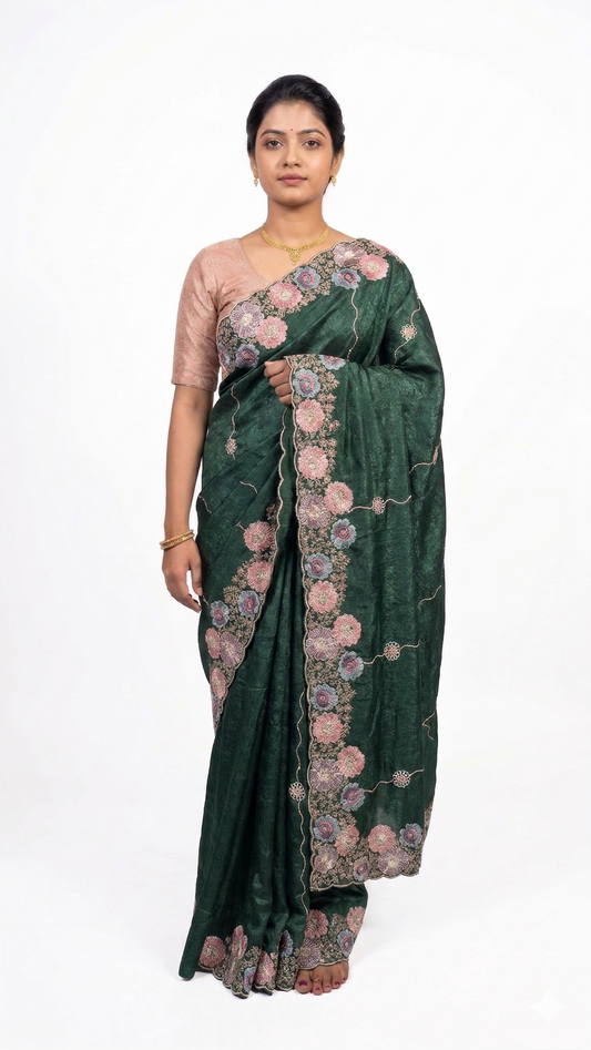 Soft Organza-Dark Green Saree