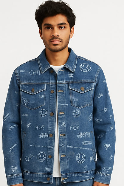 Print Denim Jacket – Urban Blue