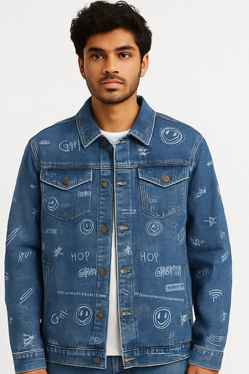 Print Denim Jacket – Urban Blue