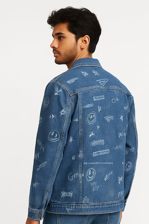 Print Denim Jacket – Urban Blue