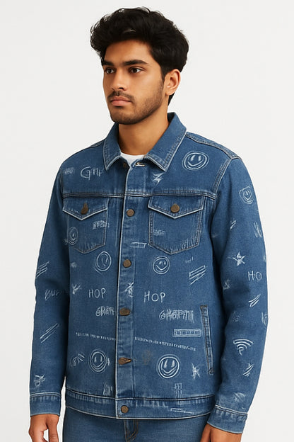 Print Denim Jacket – Urban Blue