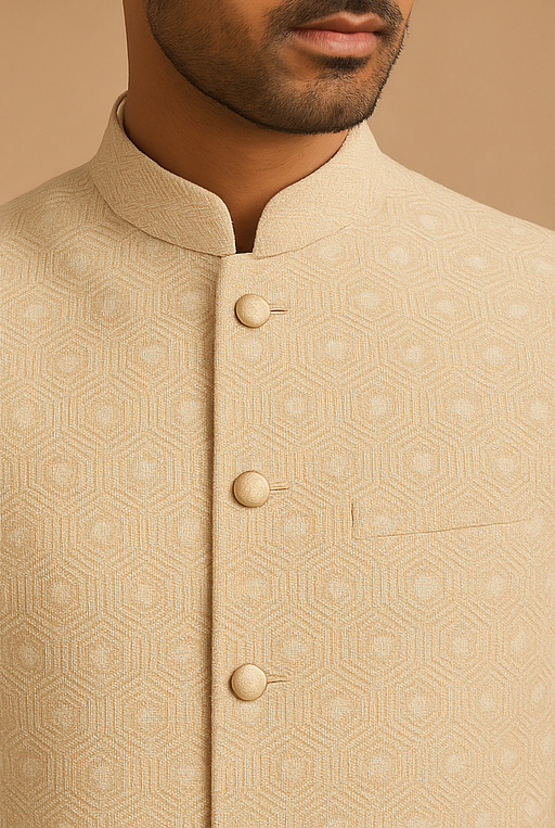 Ivory Bloom Textured Nehru Waistcoat