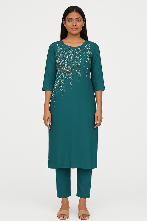 Teal Embellished Kurta