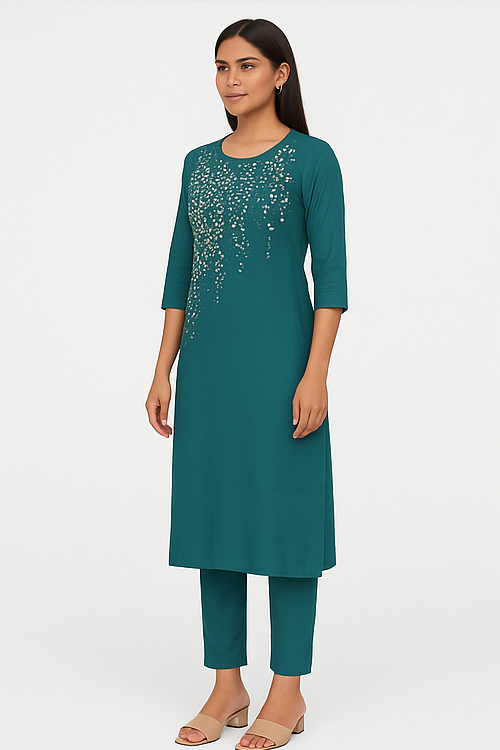 Teal Embellished Kurta