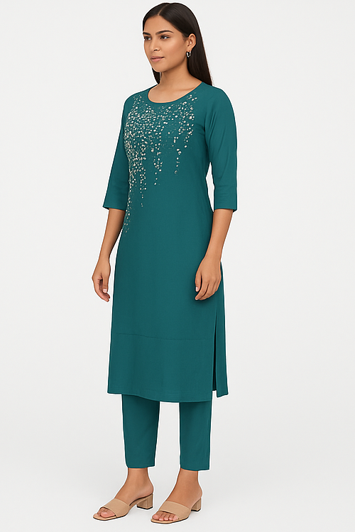 Teal Embellished Kurta