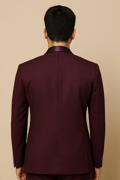 Men's Plum Embroidered Satin-Collar Blazer