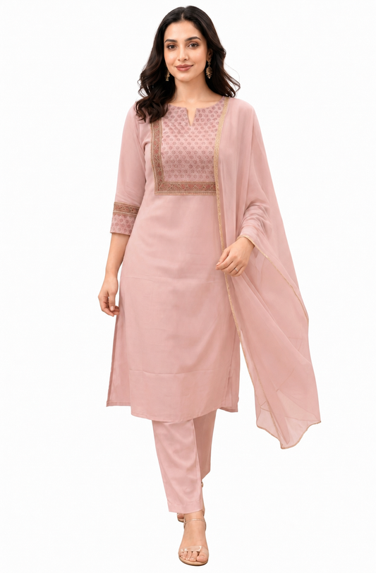 Women Printed Regular Kurta full set- Pastel Peach