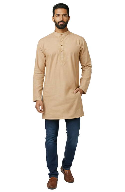 beige solid kurta