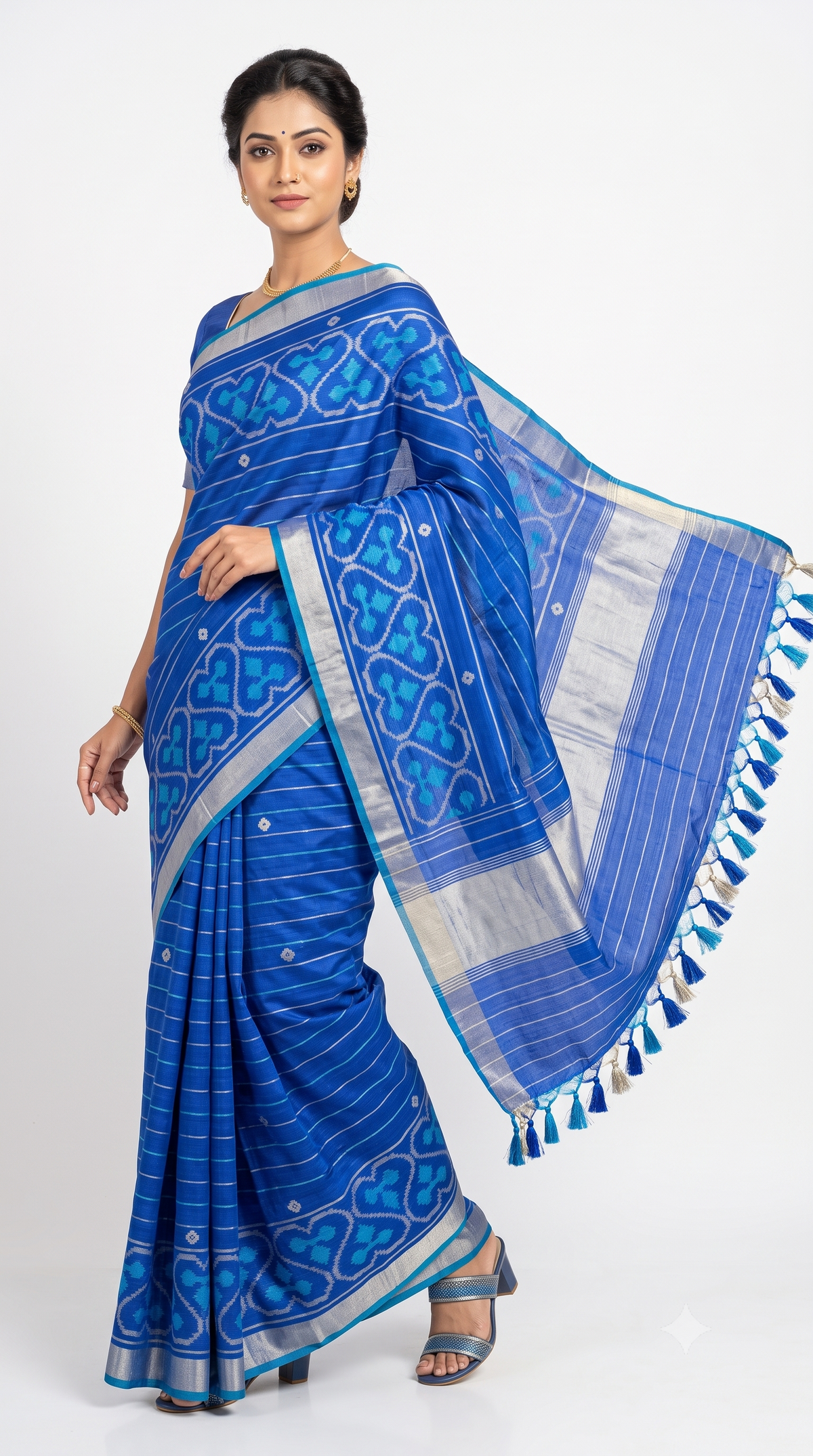 Handcrafted Royal Blue Ikkat Cotton Silk Saree