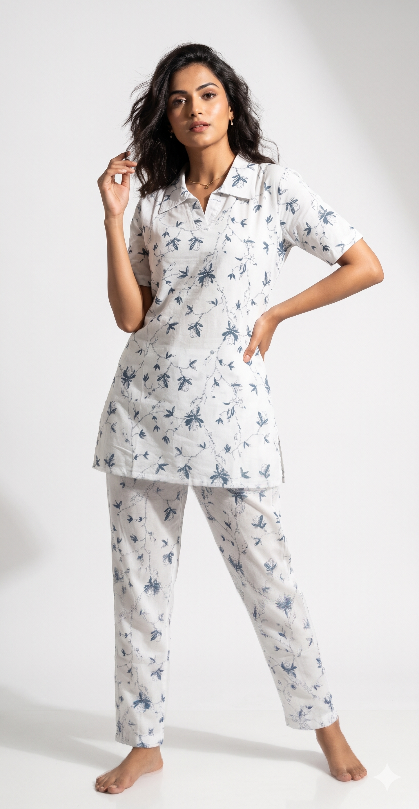 Blue Floral Cotton Co-ord Set