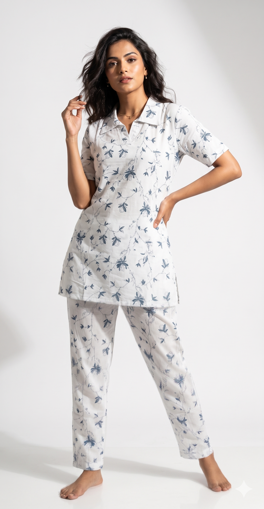 Blue Floral Cotton Co-ord Set