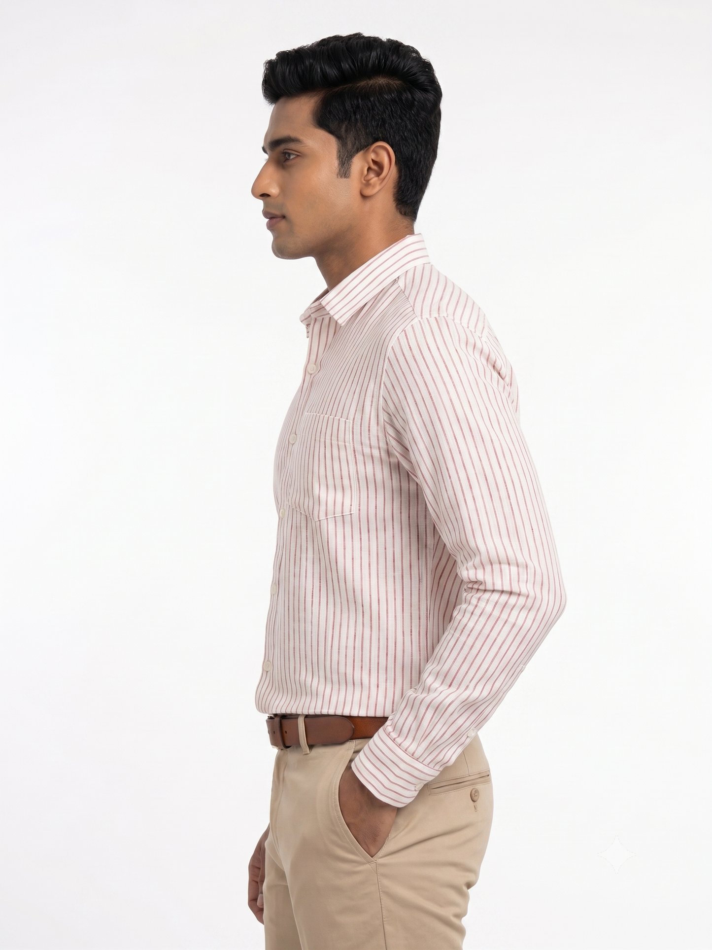 Men Premium Red Vertical Striped Cotton Linen Shirt