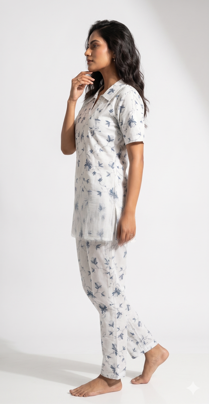 Blue Floral Cotton Co-ord Set