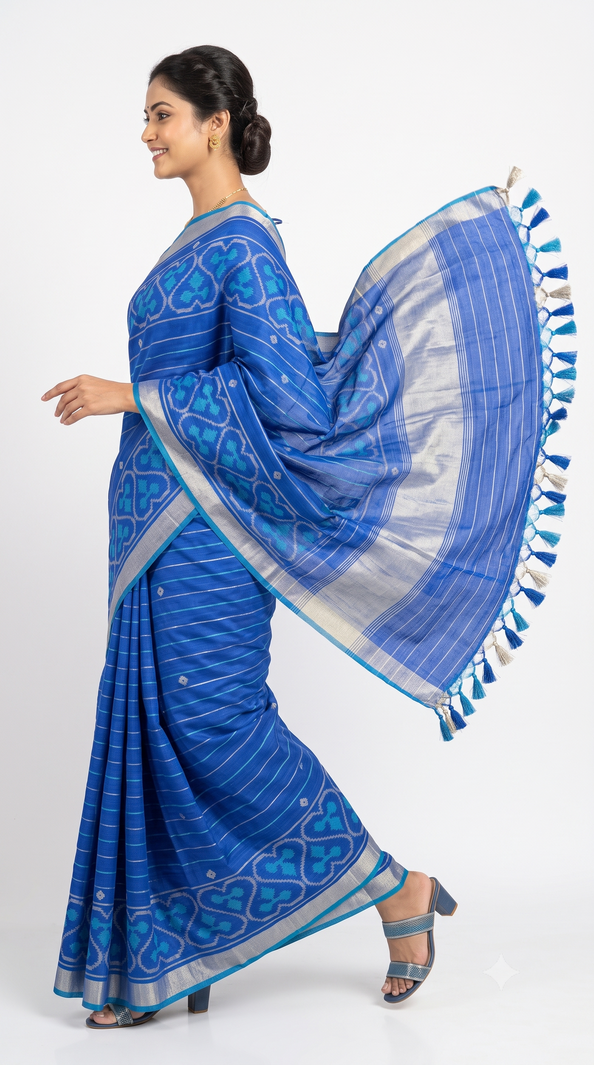 Handcrafted Royal Blue Ikkat Cotton Silk Saree