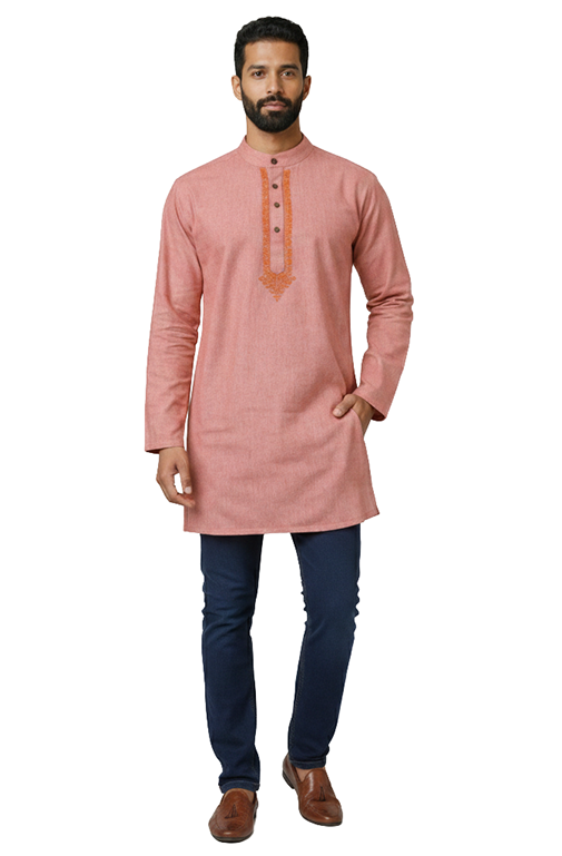 peach-toned solid kurta