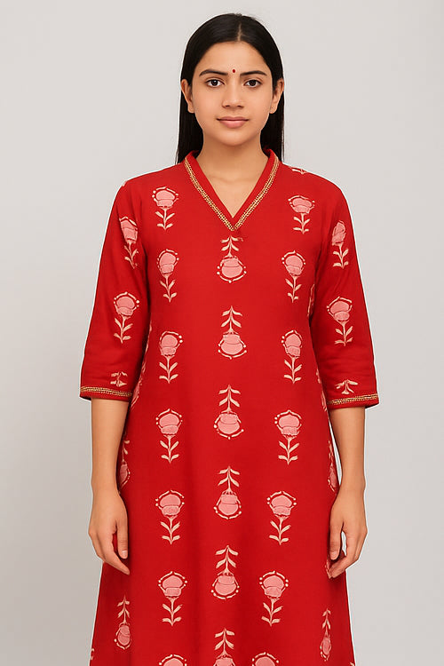 Gulmaaroon Cotton Kurtha