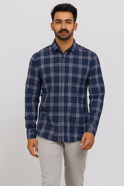 Navy Blue Tartan Checks Shirt