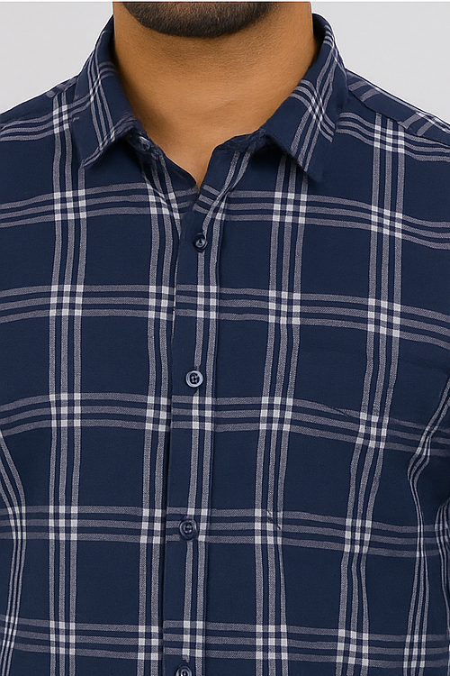 Navy Blue Tartan Checks Shirt