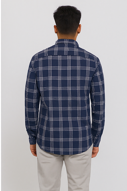 Navy Blue Tartan Checks Shirt